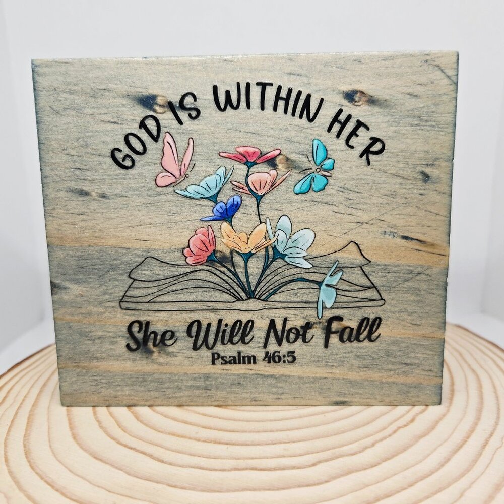 Handcrafted Home Decor "Psalm 46:5" Bible Verse Mini Wood Sign Shelf Sitter